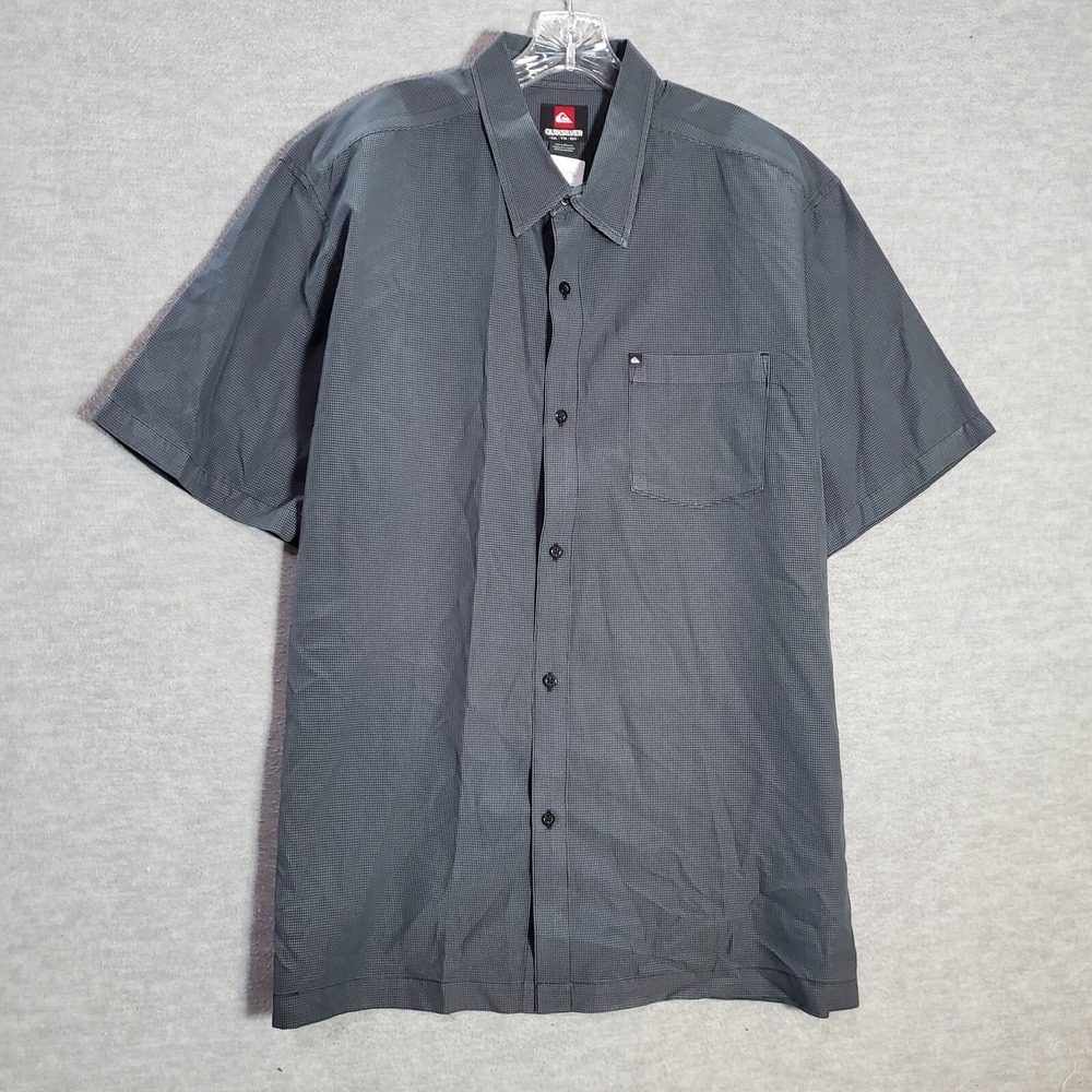 Quiksilver Men Button Up Shirt 2XL Gray Pockets Short Sleeve Collar READ